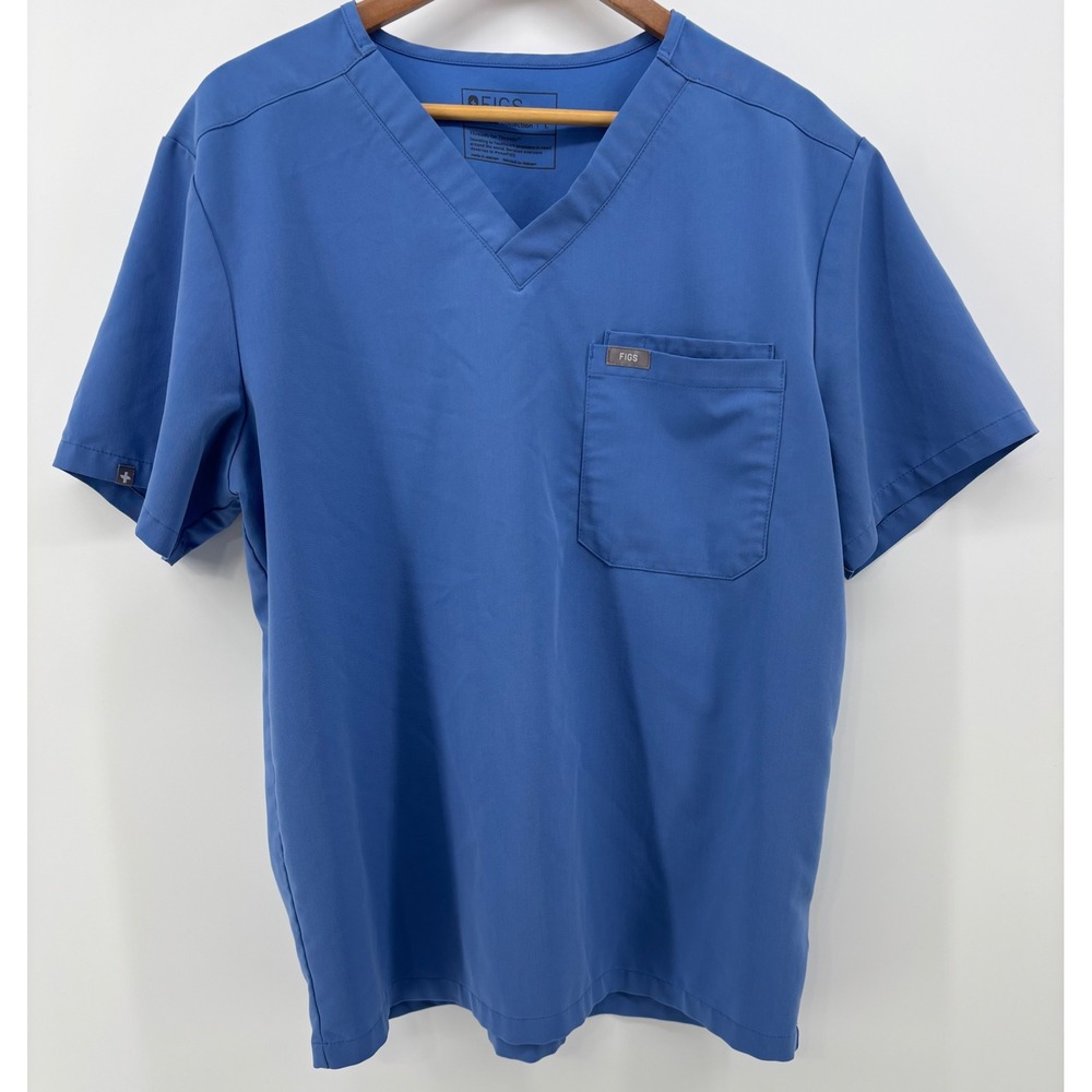 FIGS Leon Scrub Top Men's Large Blue V-Neck Technical Collection